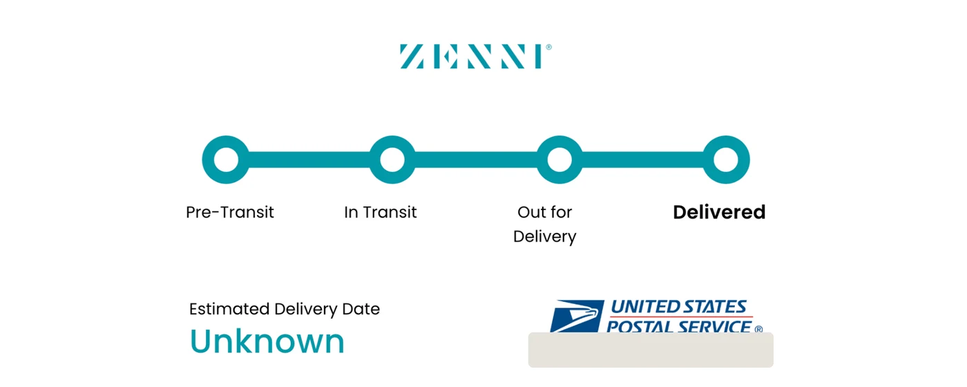 The legacy carrier tracking page: a Pre-Transit, In Transit, Out for Delivery, Delivered tracker with Delivered active, and Estimated Delivery Date: Unknown.